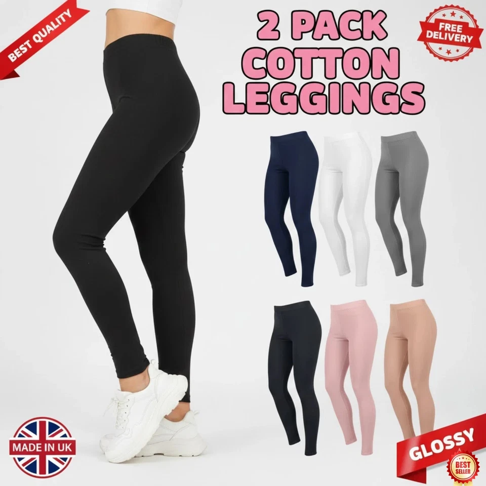 CLOSSY LONDON Leggings Cotton Plain Full Length Black UK Size 6 - 30 Womens Ladies Girls