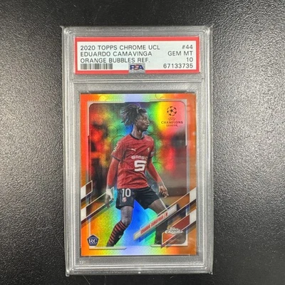 2020-21 Topps Chrome UEFA Eduardo Camavinga Rookie RC Orange Bub. PSA 10 Gem - Image 1 of 2