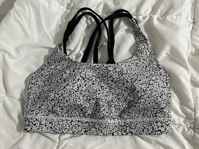 Sutiã Lululemon Energy preto + branco Ditzy margarida tamanho 6 - Imagem 1 de 4