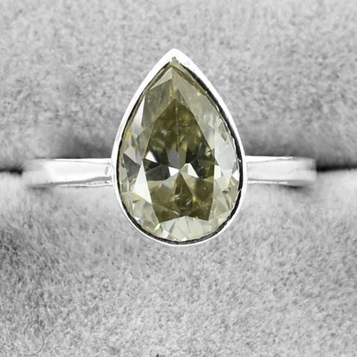 ¡Anillo solitario de diamantes gris talla pera de 3 quilates certificado! ¡Tachuelas de diamante GRATIS! Foto 1 de 4