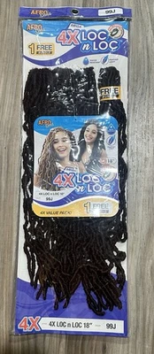 AFRO SENS 4X LOC n LOC CROCHET Pre-bucle COLOR TRENZA 99J 18” Luz Pluma Foto 1 de 4
