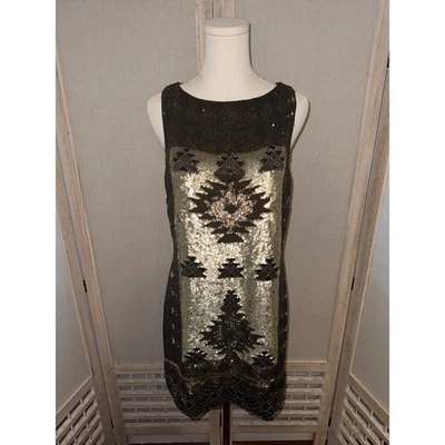 Vestido AllSaints Spitalfields Paloma Lentejuelas Bronce Marrón Azteca Talla 8 Foto 1 de 4