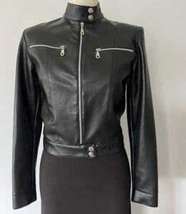 Nikita Womens Faux Leather Biker Jacket Sz 10 Black Zip Up Pickets Lined - Picture 1 of 8