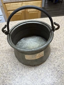 Antique 9-10” Hanging Copper Pot, Iron Forged Handle, Planter Fireplace Cooking - Picture 1 of 13