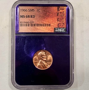 1966 SMS Lincoln Cent NGC MS68 RD Red Gem 1C Registry Coin  - Foto 1 di 2