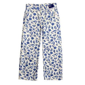 Old Navy Wide Leg Baggy Jeans Girls 14 High Rise Blue White Seashell Mermaid NWT - Picture 1 of 13
