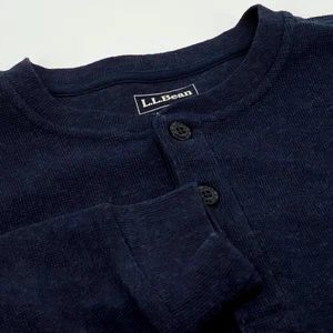 LL Bean Henley Mens Medium Tall Navy Blue Waffle Knit Long Sleeve Henley NEW - Picture 1 of 8