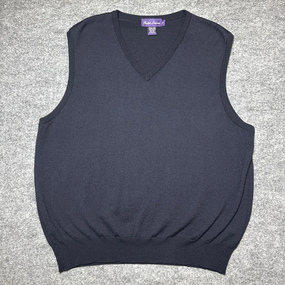 Ralph Lauren Purple Label Sweater Vest Mens L Black Wool Silk Blend V Neck - Image 1 of 4