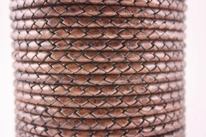 Cordón de cuero trenzado redondo Moca 3 mm 4 mm 5 mm 7 mm Bolo cuentas fabricación de joyas b27 - Imagen 1 de 2