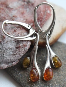 Orecchini in argento sterling 925 con ambra baltica 2,96 grammi - Foto 1 di 5