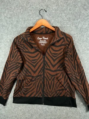 Onque Casuals Womens Medium Jacket Brown Black Zebra Stripe Jacket Full Zip - Image 1 of 4