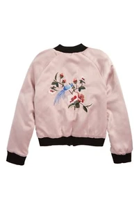 Jou Jou Girls Sz XL Embroidered Reversible Bomber Jacket Mauve Black - Picture 1 of 9