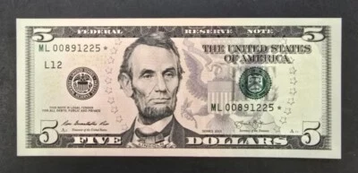 2013 STAR NOTE Gem Uncirculated $5 Federal Reserve Note Bill - Image 1 of 2