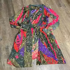 Cárdigan suéter para mujer Hale Bob talla XS verde floral mangas con lengüeta enrollable lazo cintura - Imagen 1 de 5
