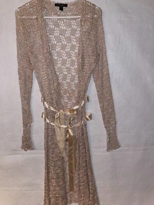 Betsey Johnson Gold Metallic Croche Cardigan Vintage 90s Duster Flyaway Rare L - Image 1 of 4