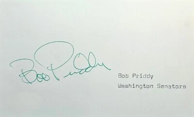 Bob Priddy Washington Senators 1967 signed index card JSA COA AQ52885 - Image 1 of 3