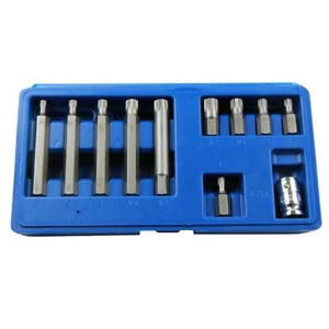 SPLINE BIT SOCKET SET 11pc 1/2" Drive Square 12 Point M5 M6 M8 M10 M12 - Afbeelding 1 van 12
