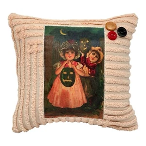 NEW Handmade Vintage Halloween Postcard Pillow Chenille Bedspreads Autumn Fall - Picture 1 of 8