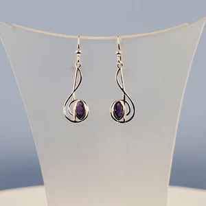 Amethyst Celtic-Note Earrings, Celtic Music Note Design, Natural Purple Amethyst - Picture 1 of 4