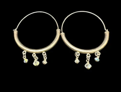 Pendientes de aro de plata esterlina cuentas colgantes de cristal AB joyería fina vintage Foto 1 de 4