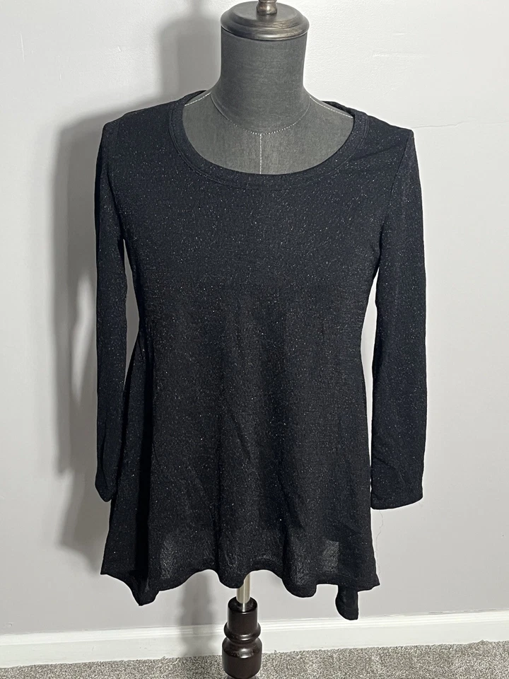 Suéter assimétrico Context Lord & Taylor preto/prata lurex ombré novo com etiquetas tamanho: G - Imagem 1 de 4