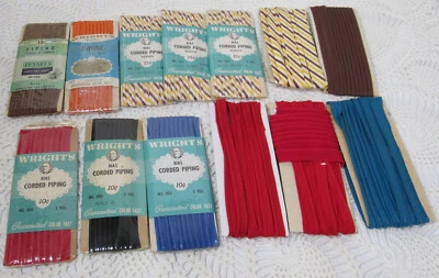 Lote de 13 Ribete de Tubería con Cordón Vintage Algodón Wrights Amarillo Rayas Rojo Azul Marrón Foto 1 de 4