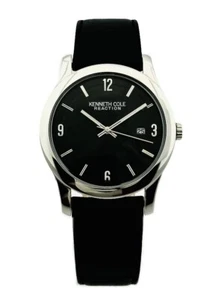 Kenneth Cole KC1352 Ultra Slim Silver Black Dial Black Leather Strap Watch - Picture 1 of 23