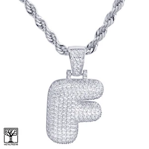 Collar de cadena colgante de 24" con letra de burbuja personalizada enchapado en plata inicial F  - Imagen 1 de 4