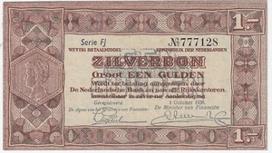 Netherlands Zilverbon 1 Gulden 1938 P-61 XF+ DUTCH Banknote - Picture 1 of 2