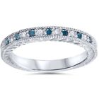 1/6ct Treated Blue & White Diamond Vintage Wedding Ring 14K white Gold