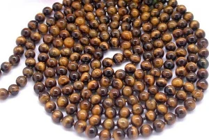 Genuine 8mm round natural yellow tiger's eye gemstone beads necklace 100 inches - Picture 1 of 6
