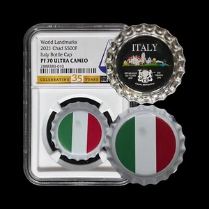 Chad. 2021, 500 Francs, Silver - NGC PF70 - Top Pop 🥇 Bottle Cap, Italy Italia - Picture 1 of 6