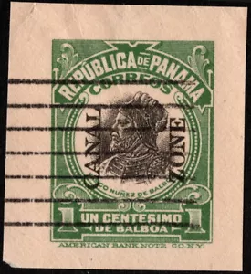 Canal Zone Postal Stationery Scott # U1 Cut Square - 1 Cent Green & Black Balboa - Picture 1 of 1