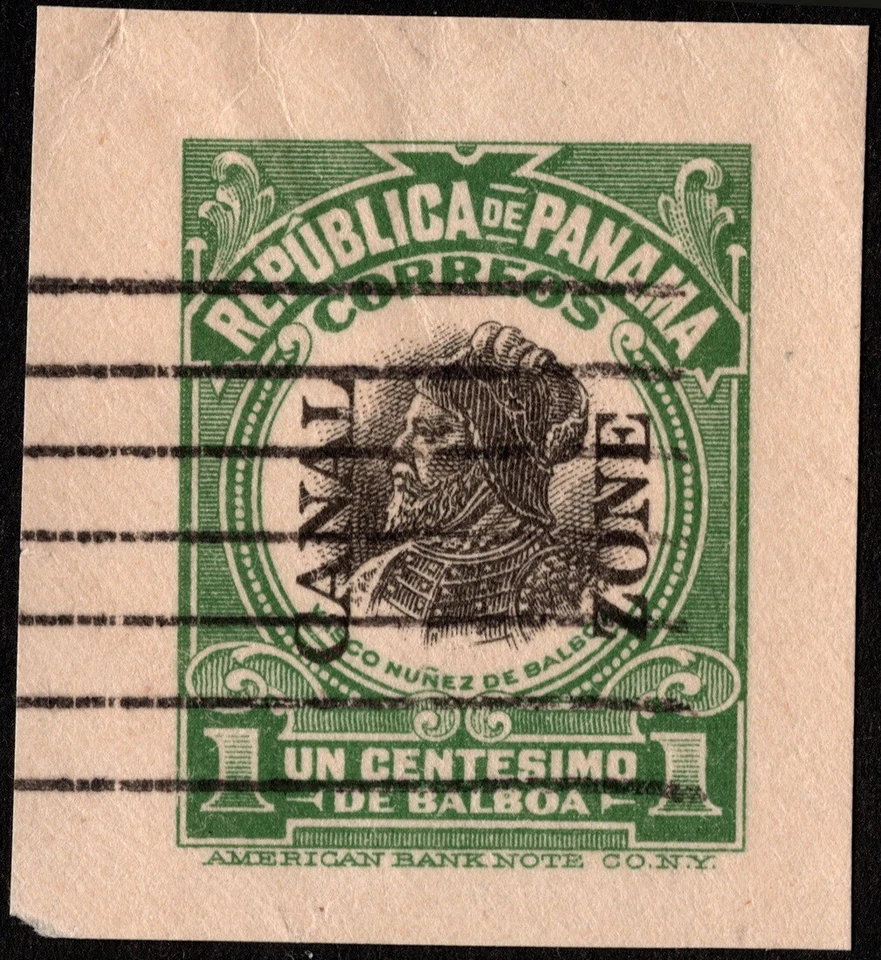 Canal Zone Postal Stationery Scott # U1 Cut Square - 1 Cent Green & Black Balboa - Image 1 of 1