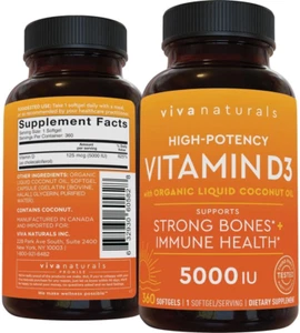 Vitamin D3 5000 IU Softgels - 360 Count 125 Mcg Softgel, Essential D3 Vitamin, S - Picture 1 of 11