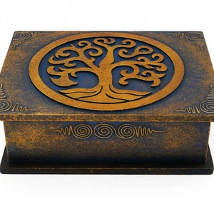 Scatola porta gioie in legno con inciso Albero della vita color oro e blu - Picture 1 of 9