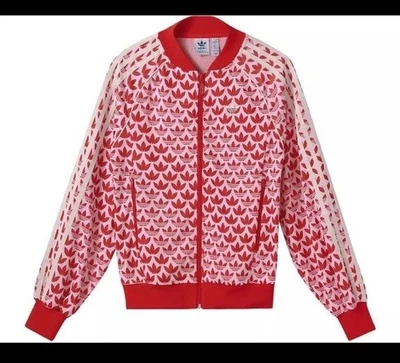 Chaqueta Adidas Originales Para Mujer Talla XS 70S Logo Estampado Completo Cremallera Rosa Rojo Foto 1 de 4