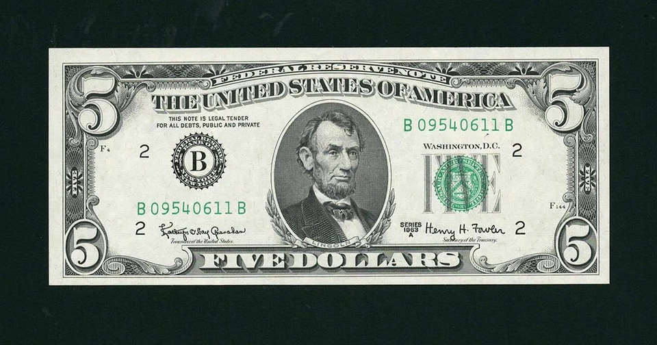 1963A $5 New York Federal Reserve Note FRN • 1968-B • BB Block UNCIRCULATED - Image 1 of 2