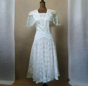 Jessica McClintock Gunne Sax Kleid Vintage Spitze romantisch fallende Taille 5/6 formell - Bild 1 von 9