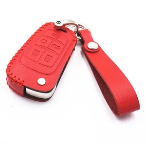 For Chevrolet GMC Buick 5 Buttons Flip Key Case Fob Cover Smart Red Leather - Picture 1 of 4