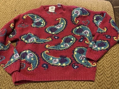 复古 Cape Isle 针织女式手工针织毛衣小号粉色佩斯利? — 第 1/4 张图片