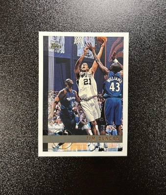 Tarjeta de novato Topps Tim Duncan 1997-98 #115 San Antonio Spurs Salón de la fama RC Foto 1 de 3