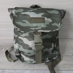 Victorias Secret Pink Camouflage Mini Backpack Buckle Strap Drawstring Green Bag - Picture 1 of 10