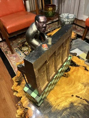 Wood Folk Art “Play It Again Sam”? Hand Carved Pianist Figure Signed Statue 11”T - Image 1 of 4