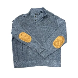 Chaps Men’s Sweater 4X Blue Mock Neck Button Pullover Suede Elbow Patch Retro - Picture 1 of 7