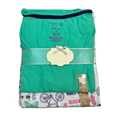 Conjunto de 2 piezas de ropa de dormir para mujer Sonoma camisa pantalones pijama blanco bicicleta talla M Foto 1 de 2