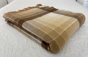 Onkaparinga Brown Check Pure Wool Double / Small Queen Blanket 240cm x 195cm - Picture 1 of 23