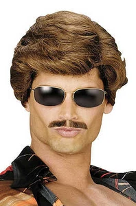 Used Car Salesman Austin Powers Wig Short Brown 70s 60s 80s Fancy Dress - Picture 1 of 1