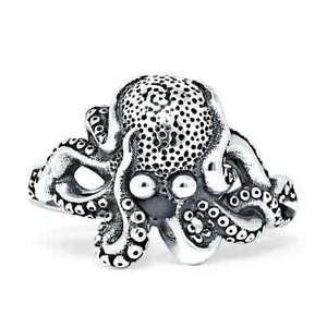 Octopus Ring Oxidized Band Ring 925 Sterling Silver 14.4mm - Picture 1 of 12