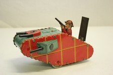 Vintage Marx WW1 Doughboy Tin Wind Up Tank w/ Pop-up Soldier & Flag EX Must L@@K